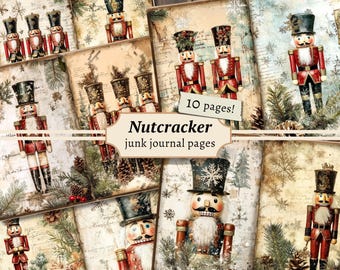 Nutcracker Junk Journal Pages, Digital Winter Scrapbook, Christmas Paper Kit, Holidays Printable, Vintage Ephemera, Festive Collage Sheet