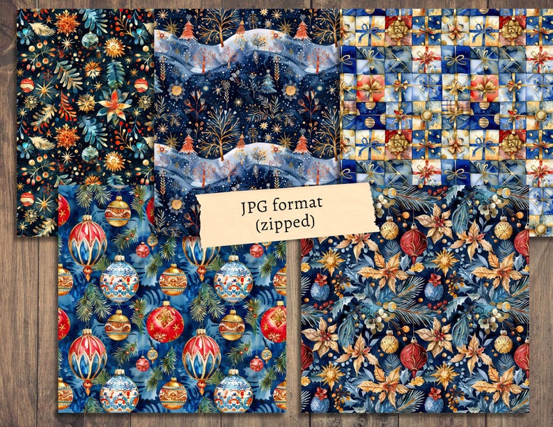 Christmas Digital Papers, Blue Scrapbook Backgrounds, Winter Holidays