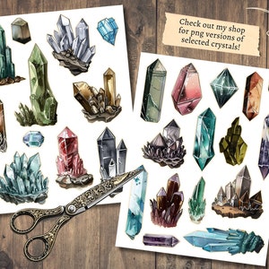 Mystic Crystals Fussy Cuts, Digital Ephemera, Gemstones Printable, Watercolor Junk Journal Pages, Gems Scrapbook Paper Kit, Collage Sheet image 3