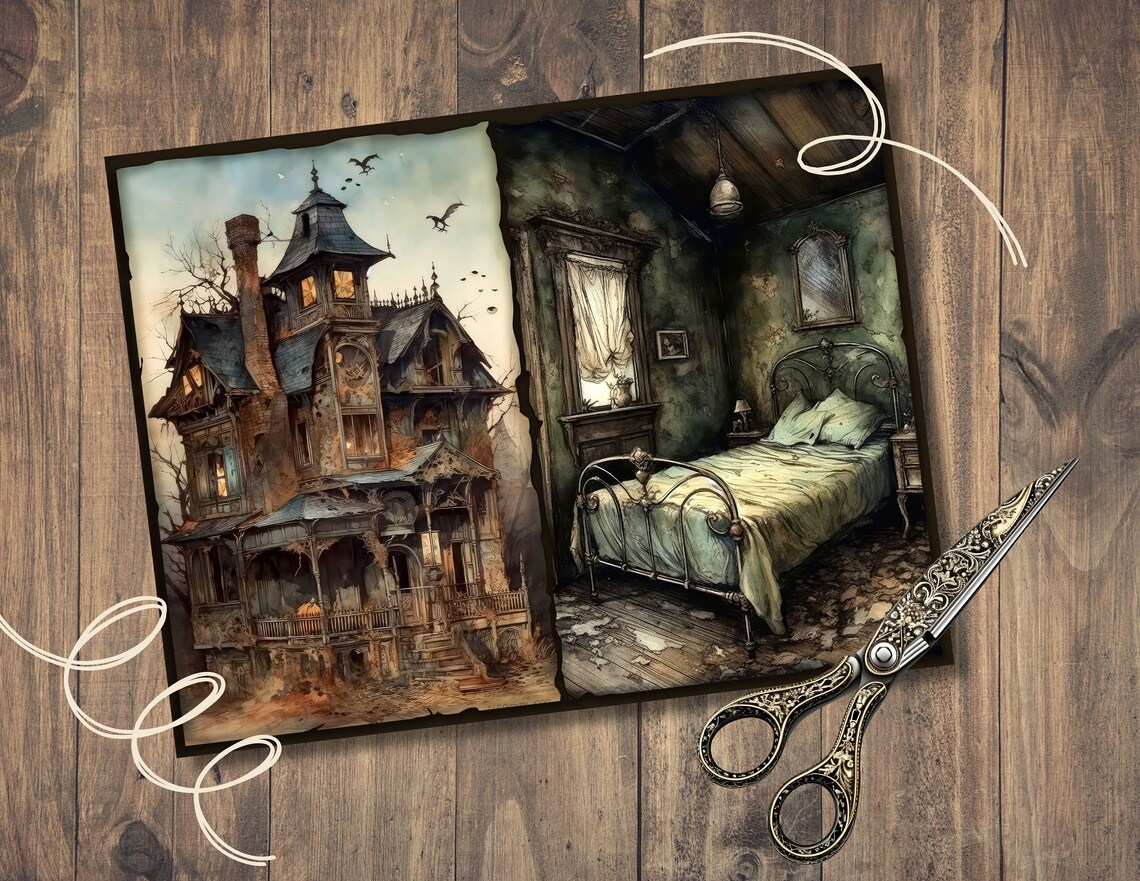 Haunted House Junk Journal Pages, Digital Scrapbook Paper Kit, Creepy ...
