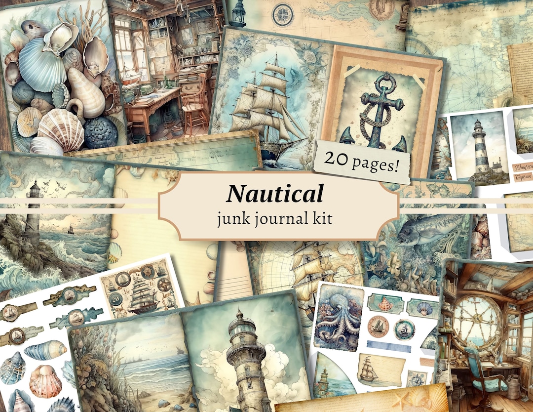 Nautical Junk Journal Kit, Digital Scrapbook Pages, Printable Collage ...