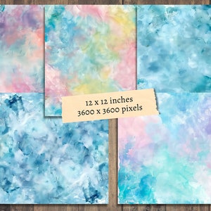 Puede incluir: Conjunto de cuatro fondos de acuarela digitales en tonos de azul, rosa, morado y amarillo. Cada fondo mide 12 x 12 pulgadas y 3600 x 3600 p&iacute;xeles.