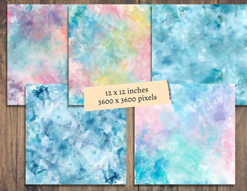 Puede incluir: Conjunto de cuatro fondos de acuarela digitales en tonos de azul, rosa, morado y amarillo. Cada fondo mide 12 x 12 pulgadas y 3600 x 3600 p&iacute;xeles.
