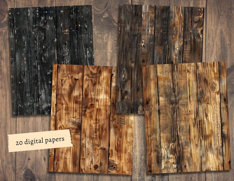 Wood Textures Digital Papers, Scrapbook Kit, Rustic Wooden Grain ...