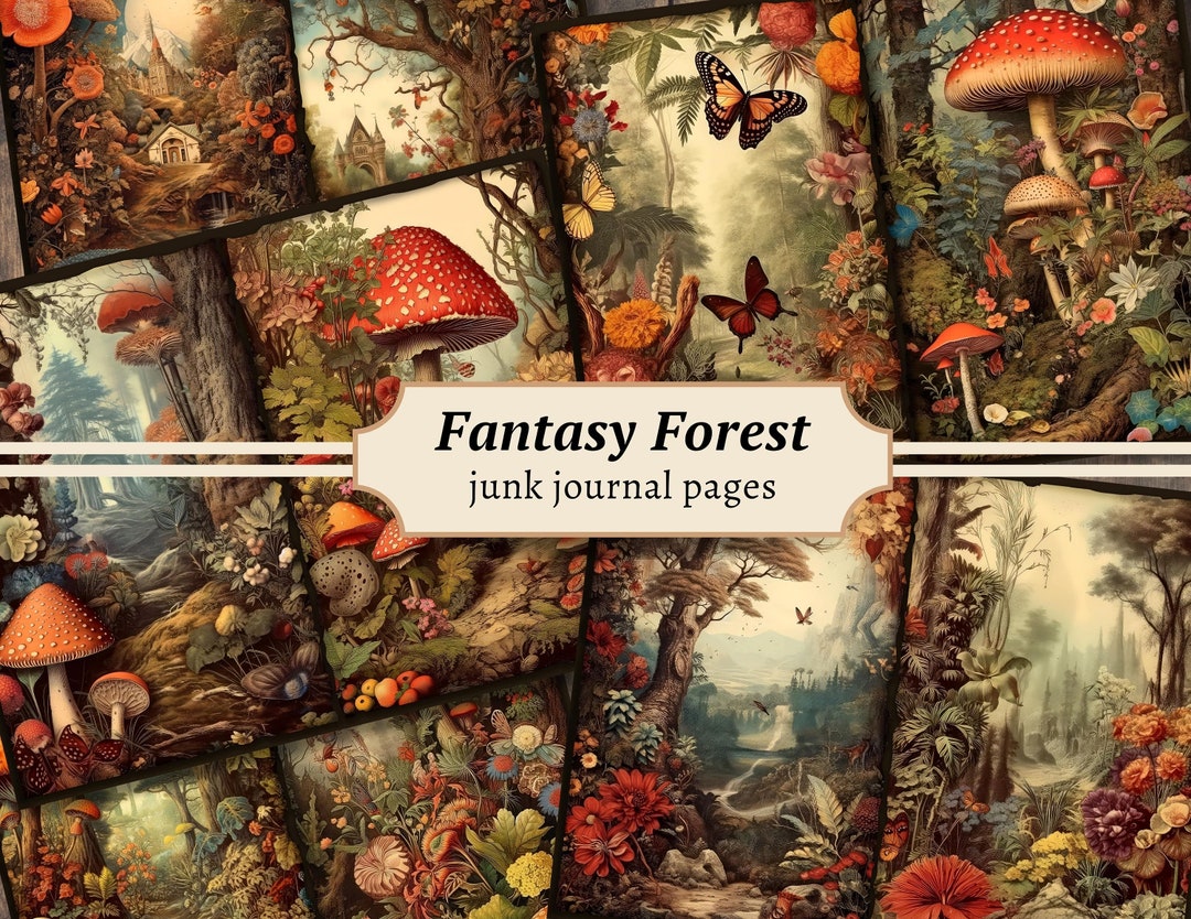 Fantasy Forest Junk Journal Pages, Digital Scrapbook Paper Kit, Vintage ...