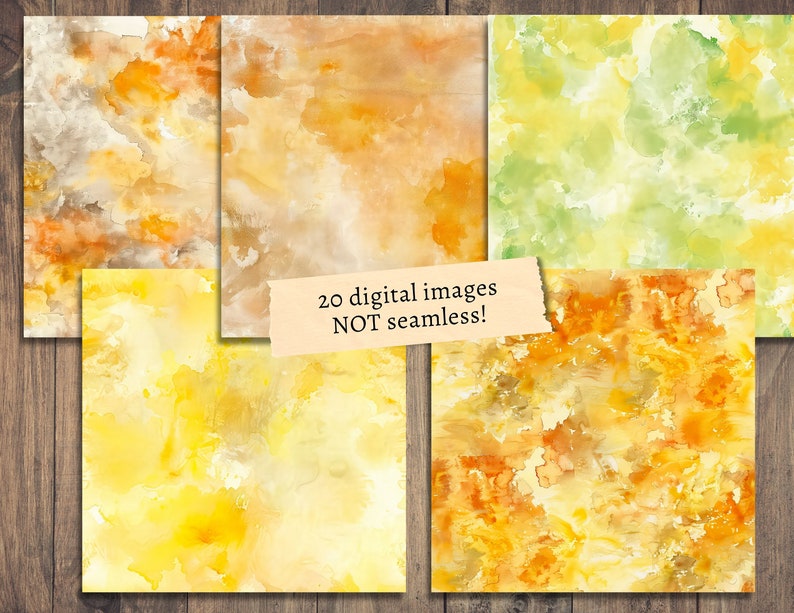 Puede incluir: Conjunto de 20 im&aacute;genes de fondo digitales de acuarela en tonos amarillos, naranjas y verdes. Las im&aacute;genes no son sin costuras.