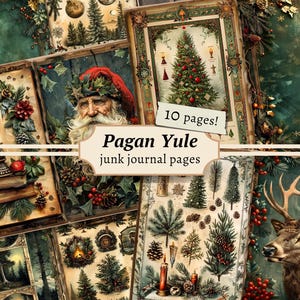 Pagan Yule Junk Journal Pages, Digital Scrapbook, Yuletide Paper Kit, Winter Solstice Printable, Vintage Ephemera, Witch Wicca Collage Sheet