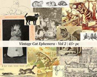 Vintage Cat Ephemera | 45+ pc | Vol 2 | kitten printable, digital junk journal kit, collage sheet, embellishments, victorian scrapbook paper