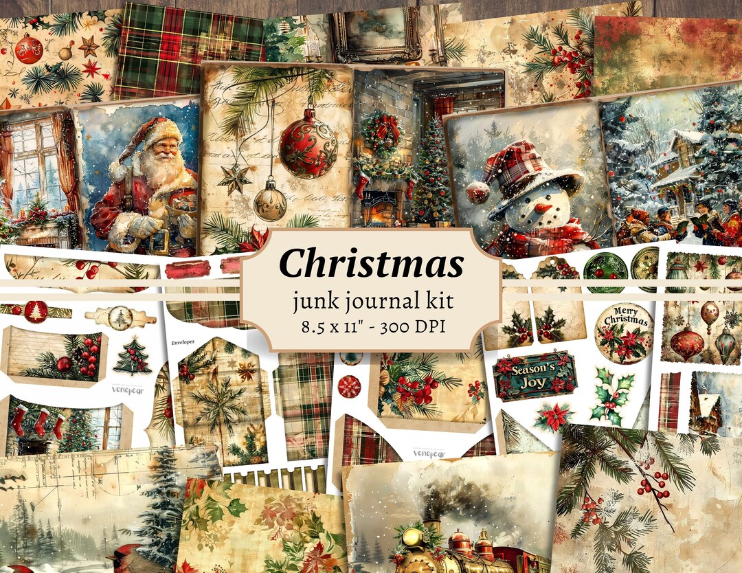 Christmas Junk Journal Kit, Digital Scrapbook Paper, Winter Holiday ...