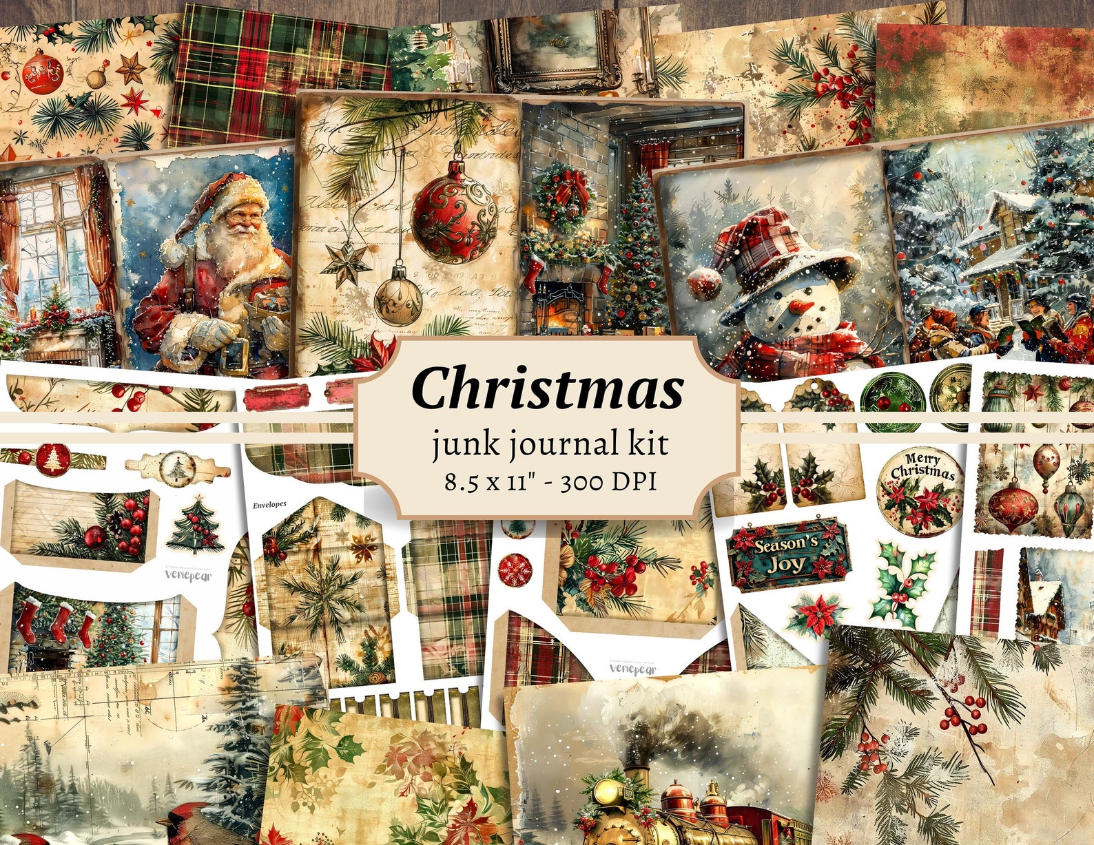 Christmas Junk Journal Kit, Digital Scrapbook Paper, Winter Holiday ...