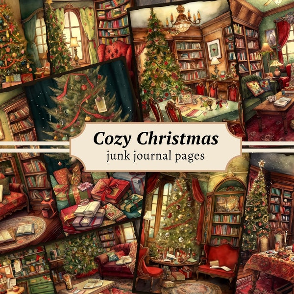 Cozy Christmas Junk Journal Pages, Digital Scrapbook Paper Kit, Winter Holiday Printable, Festive Collage Sheet, Vintage December Ephemera