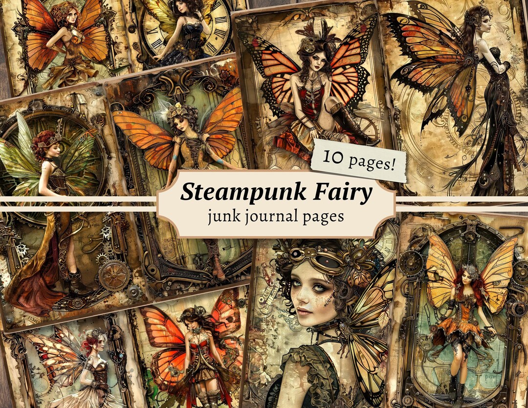Steampunk Fairy Junk Journal Pages, Digital Scrapbook Paper Kit ...