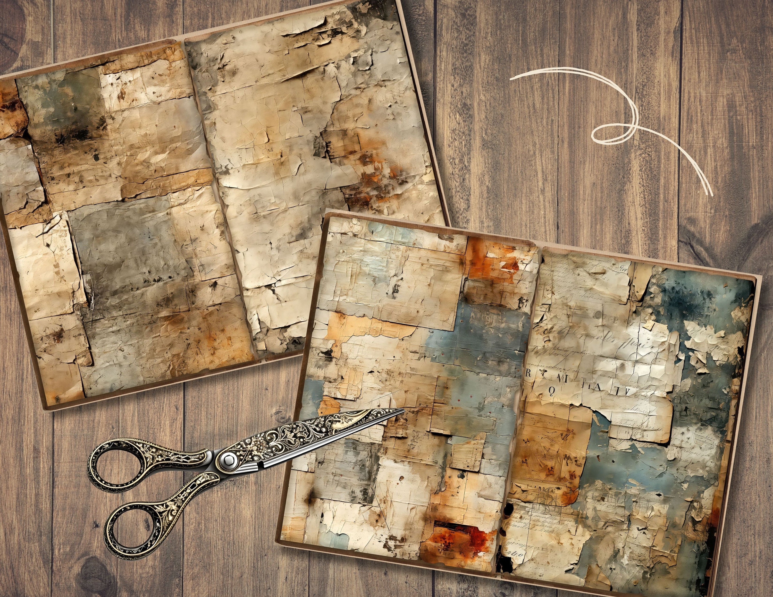 Distressed Junk Journal Pages, Digital Scrapbook Paper Kit, Antique ...