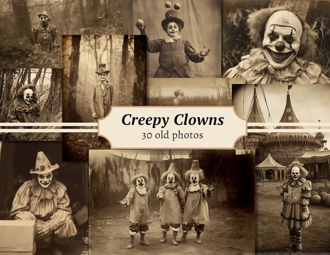 Creepy Clown Photos, Printable Horror Photographs, Vintage Junk Journal ...