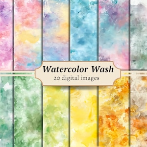 Aquarell Wash Digitale Papiere, Pastel Aquarell Junk Journal Seiten, Scrapbook Hintergrund Kit, Farbtextur, Regenbogen Farbverlauf