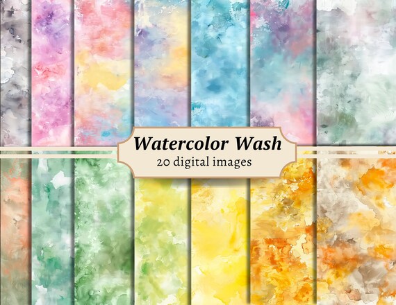 Watercolor Wash Digital Papers, Pastel Watercolor Junk Journal Pages, Scrapbook Background Kit, Paint Texture Printable, Rainbow Gradient
