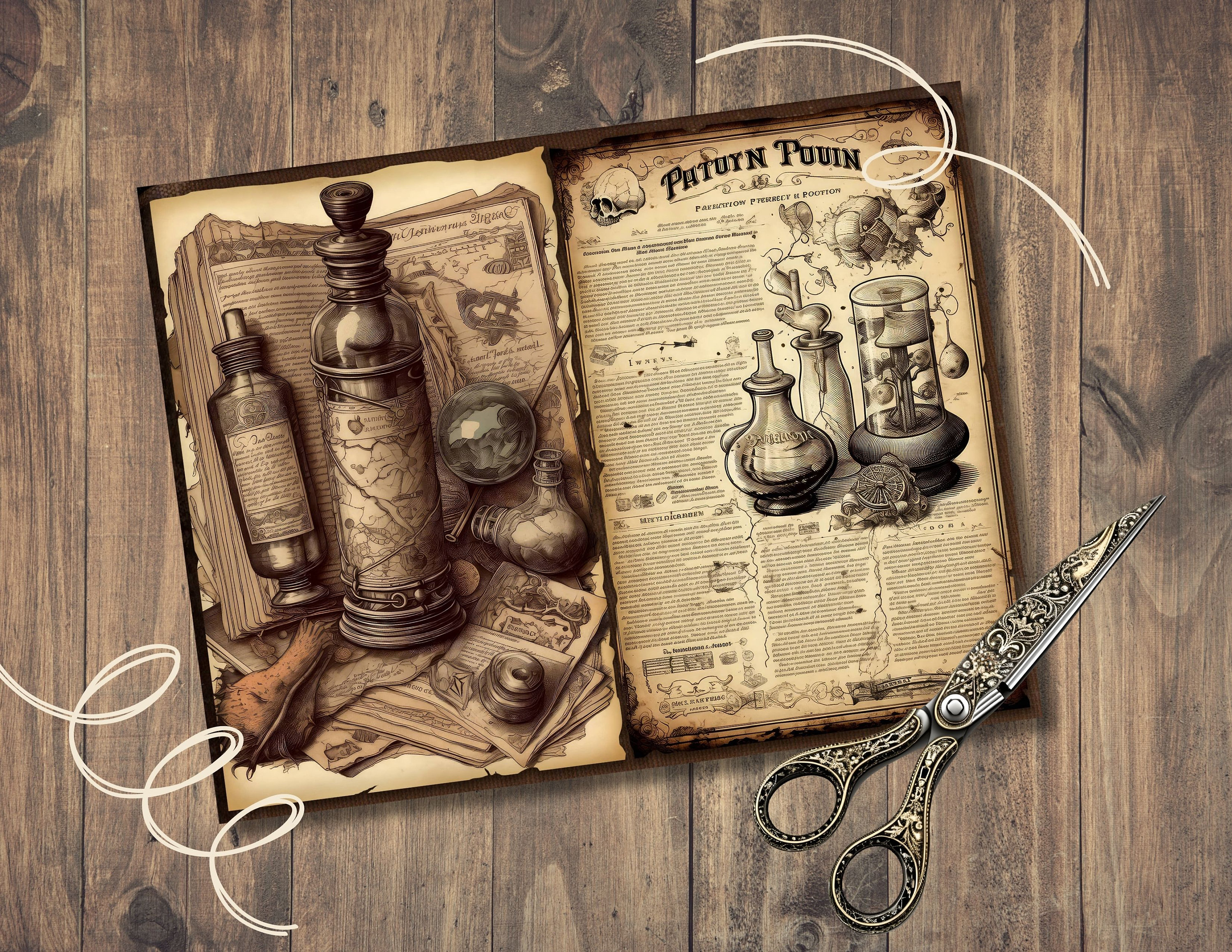 Mystic Potion Junk Journal Pages, Digital Scrapbook Paper Kit, Vintage ...