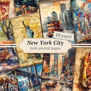 New York City Junk Journal Pages, carta scrapbook digitale, America stampabile, foglio collage USA, oggetti effimeri vintage, download degli Stati Uniti