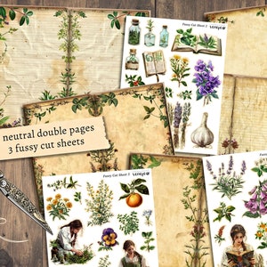 Botanical Herbs Junk Journal Kit, Digital Scrapbook Paper, Herbal ...