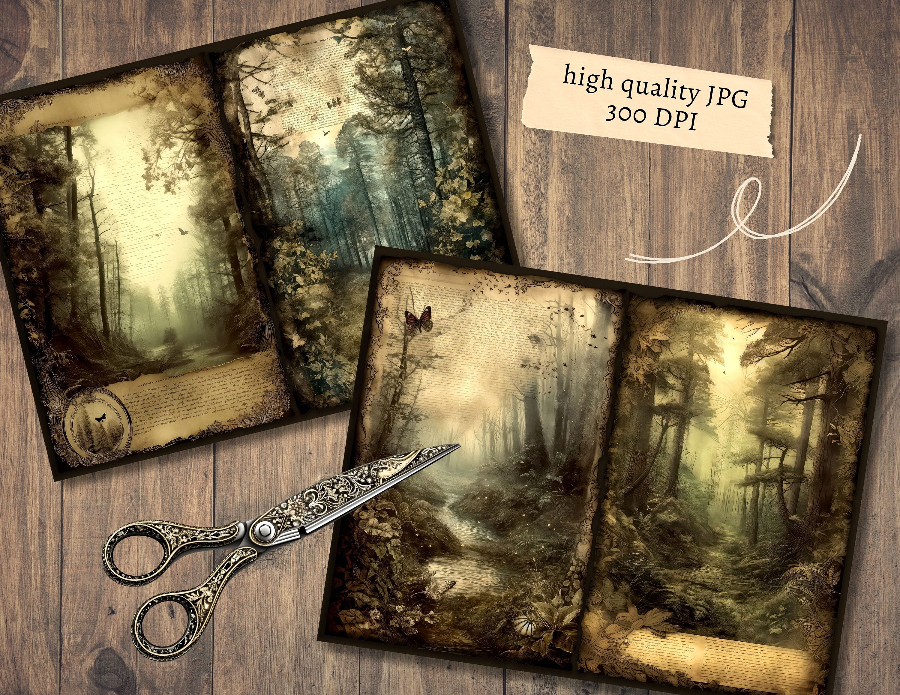 Enchanted Forest Junk Journal Pages, Printable Collage Sheet, Digital ...
