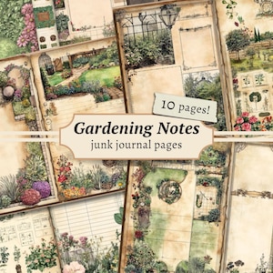 Pagine di diario di appunti di giardinaggio, album di ritagli digitali per giardinieri, kit di carta da giardino, stampabile di piante, effimere vintage, foglio di collage botanico