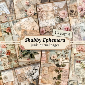 Schäbige Ephemera Junk Journal Seiten, Digitales Scrapbook Papier, Pastell Rose zum Ausdrucken, Vintage Floral Collage Sheet, Antikes Ledger Download