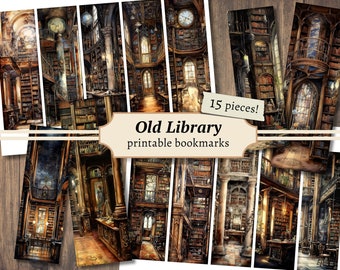 Old Library Printable Bookmarks, Digital Collage Sheet, Scrapbook Paper Kit, Junk Journal Labels, Dark Academia Ephemera, Vintage Book Tags
