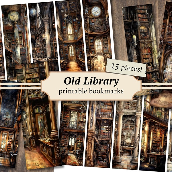 Old Library Printable Bookmarks, Digital Collage Sheet, Scrapbook Paper Kit, Junk Journal Labels, Dark Academia Ephemera, Vintage Book Tags