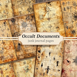 Documentos ocultos, páginas de lixo eletrônico, kit de papel para scrapbook digital, bruxa mística para impressão, folha de colagem gótica, grimório vintage, BOS assustador
