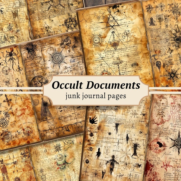 Occult Documents Junk Journal Pages, Digital Scrapbook Paper Kit, Mystic Witch Printable, Gothic Collage Sheet, Vintage Grimoire, Creepy BOS