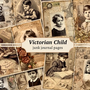 Viktorianische Kind Junk Journal Seiten, Digitale Collage Blatt, Printable Ephemera Kit, Antikes Scrapbook Papier, Vintage Mädchen, alte Handschrift
