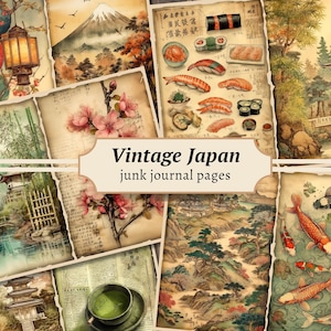 Vintage Japan Junk Journal Pages, Digital Scrapbook Paper Kit, Japanese Ephemera, Printable Collage Sheet, Asian Background, Oriental Prints zdjęcie 1