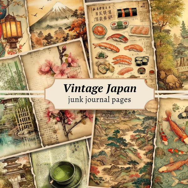 Japon vintage Junk Journal Pages, kit de papier pour scrapbooking numérique, éphémères japonais, feuille de collage imprimable, fond asiatique, estampes orientales