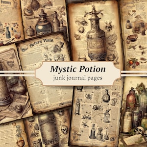 Mystic Potion Junk Journal Pages, Digital Scrapbook Paper Kit, Vintage Ephemera, Witchy Collage Sheet, Magic Spell Book, Alchemy Printable