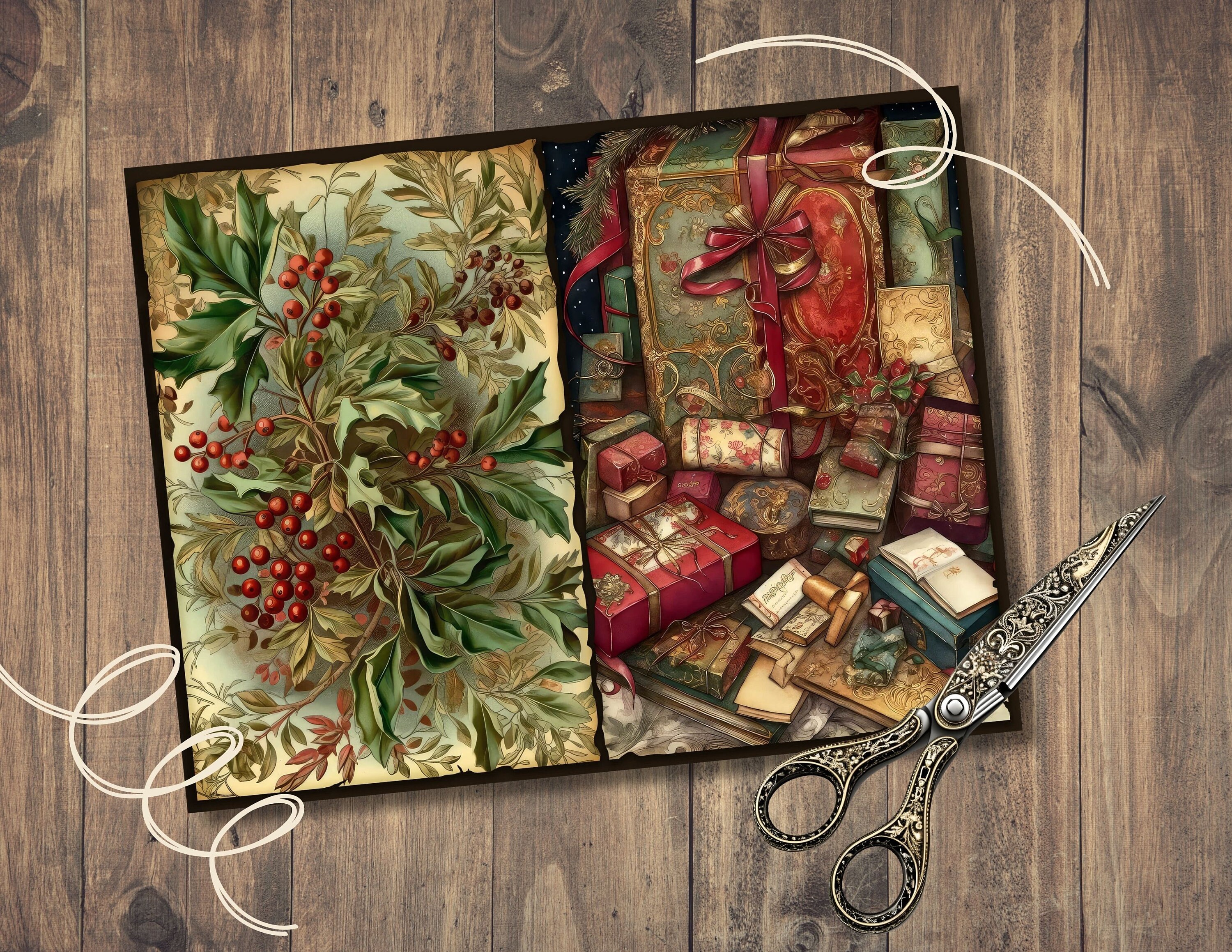 Classic Christmas Junk Journal Pages, Digital Scrapbook Paper Kit ...