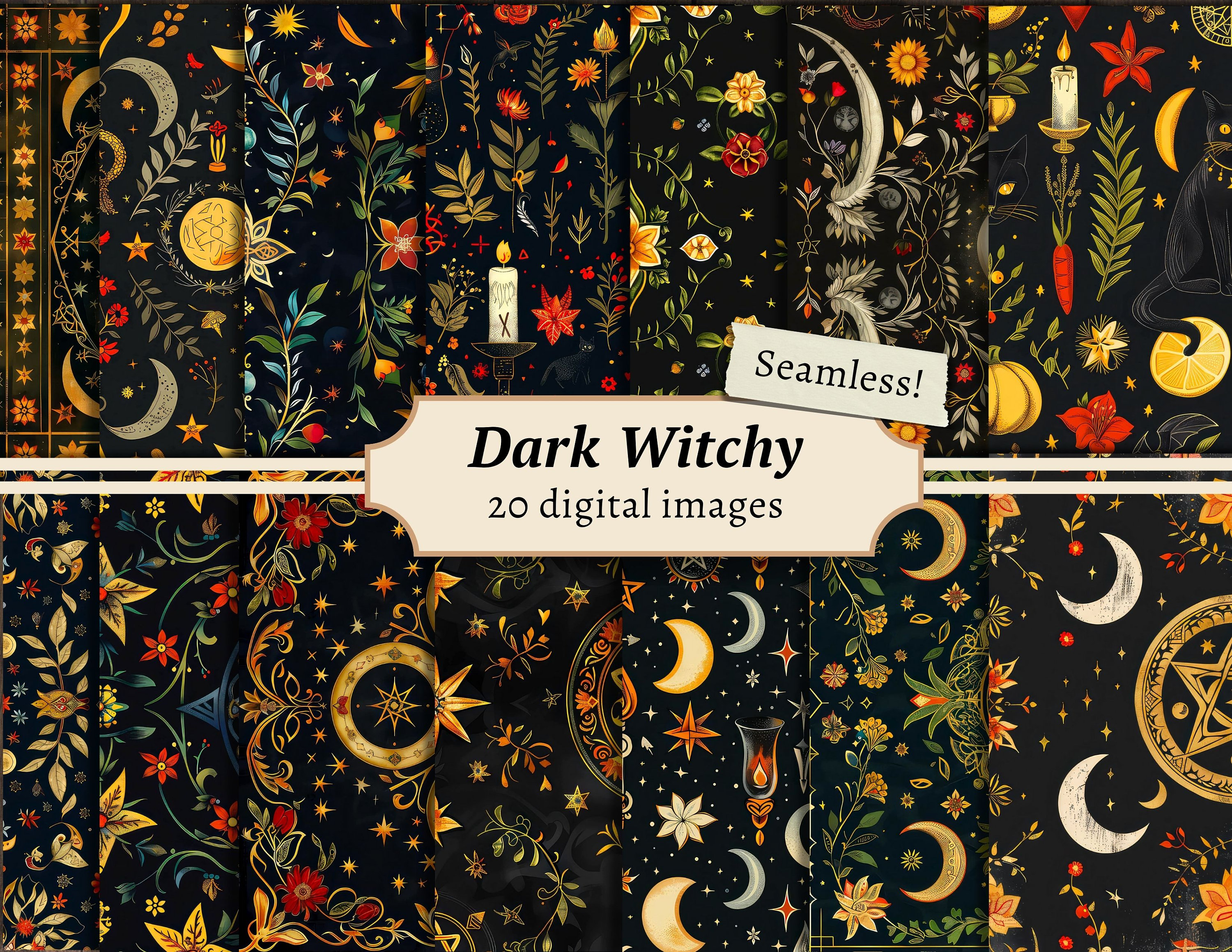 Dark Witchy Seamless Digital Papers, Scrapbook Background Kit ...