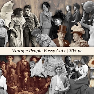 Vintage mensen kieskeurig snit | 30+ stuks | kortstondige digitale junkdagboeken, afdrukbare plakboekafbeeldingen, Victoriaans collagevel, antieke papieren poppen