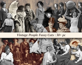 Vintage People Fussy Cut | 30+ pc | digital junk journal ephemera, printable scrapbook images, victorian collage sheet, antique paper dolls