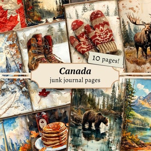 Canada Junk Journal Pages, papier de scrapbooking numérique, Canadiana imprimable, feuille de collage de feuille d'érable, éphémères vintage, téléchargement nature rustique