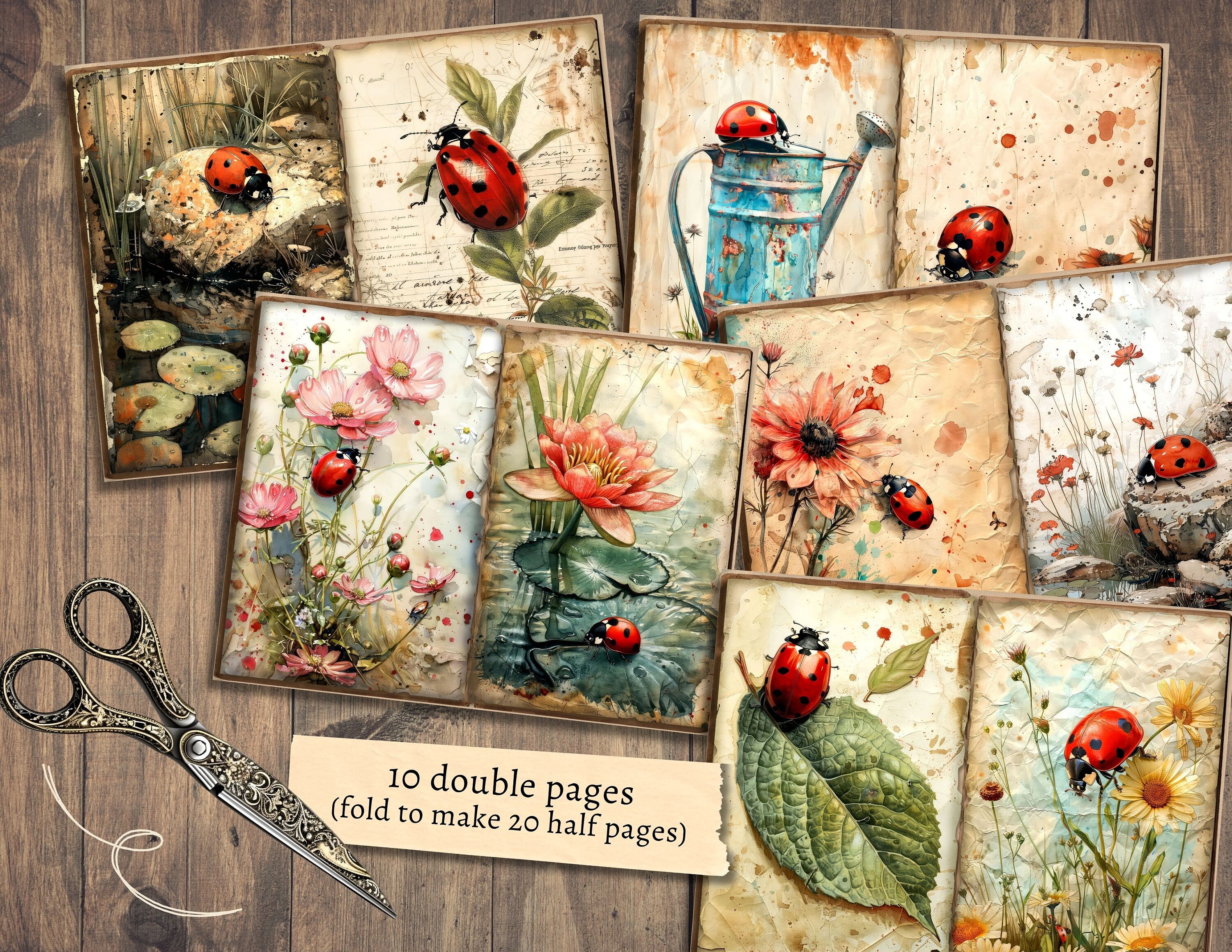 Ladybug Junk Journal Kit, Digital Scrapbook Paper, Ladybird Printable ...