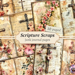 Schriftkladjes ongewenste dagboekpagina's, digitale plakboekkit, religieus papier, bijbeljournaal, vintage afdrukbaar geloof, gebedscollageblad