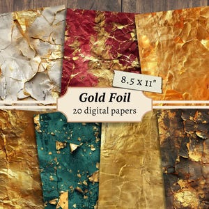 Goldfolie Digitale Papiere, Distressed Scrapbook Kit, Gold druckbare Hintergründe, Collage Sheet, Junk Journal Seiten, Rückseitenpapier Download