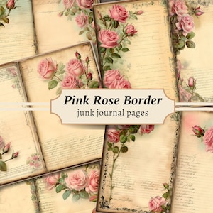 Rosa Rose Border, Junk Journal, Digitales Scrapbook Papier Kit, Vintage Flower druckbares Collage Sheet, Shabby Chic Ephemera, Blumenmuster