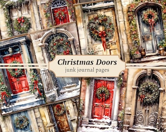 Christmas Doors Junk Journal Pages, Digital Scrapbook Paper Kit ...