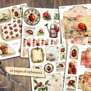 Ladybug Junk Journal Kit, Digital Scrapbook Paper, Ladybird Printable ...
