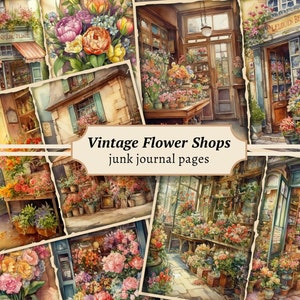 Vintage Flower Shop Junk Journal Pages, Floral Scrapbook Paper Digi Kit, Digital Ephemera, Printable Collage Sheet, Watercolor Cottagecore