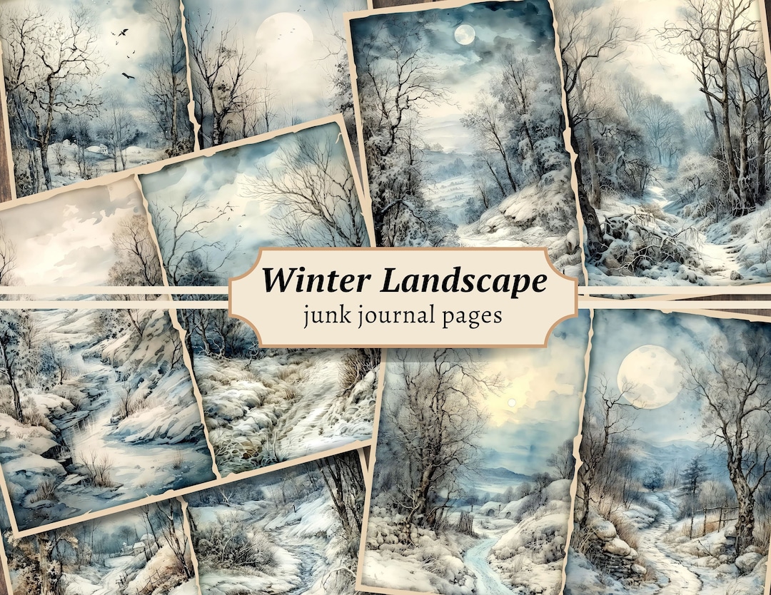 Winter Landscape Junk Journal Pages, Digital Scrapbook Paper Kit, Snow ...