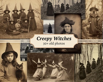 Creepy Witch Photos, Printable Witchy Photographs, Vintage Junk Journal Ephemera, Digital Scrapbook Kit, Wicca Collage Sheet, Grimoire BOS