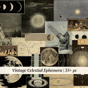 Coisas efêmeras para impressão de astronomia vintage | imagens celestes digitais | kit de diário de lixo astrológico | papel para scrapbook espacial | folha de colagem assustadora