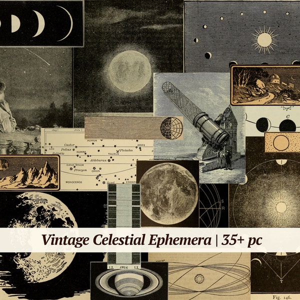 Éphémères imprimables d'astronomie vintage | images célestes numériques | kit de journal indésirable d'astrologie | papier pour scrapbooking spatial | feuille de collage effrayant